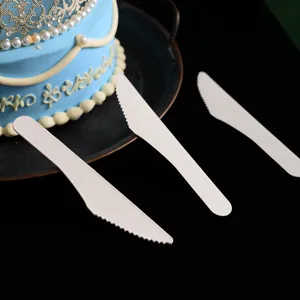 Disposable white paper cake knives biodegradable party tableware set eco friendly cutlery