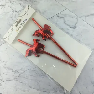 Red sequin party paper straws detail view, perfect for birthday cake decoration and celebration supplies.