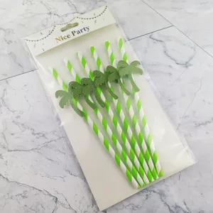 Pajitas de papel desechables con decoración de tarjeta de palmera con purpurina para fiestas.