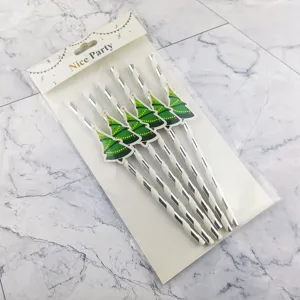 Christmas decorative paper straws set with festive tree cards for holiday party drinks use.