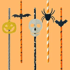 Disposable Paper Straws Halloween Party Decorative Drink Straws With Pumpkin Bat Skull Spider Accents Festive Supplies
