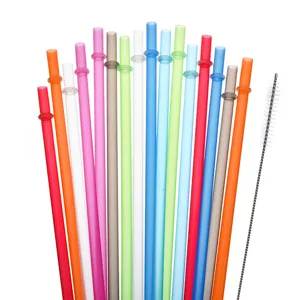 Herbruikbare kleurrijke harde plastic rietjes met reinigingsborstel, 27cm lang.
