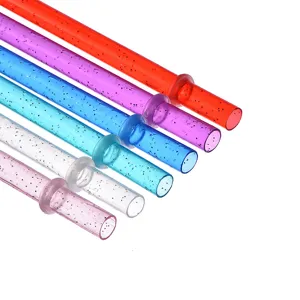 Reusable Plastic Drinking Straws 23cm Thickened Glitter Straws With Brush Colorful Long Straws For Tumblers