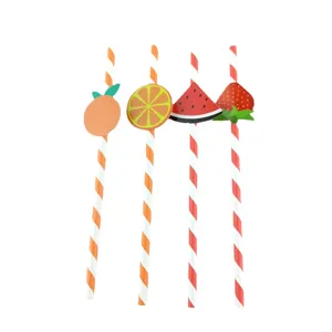 Pajitas de papel desechables con lindas decoraciones de frutas, ideales para jugos y fiestas.