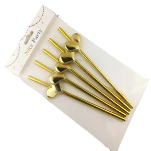 Gouden hart papieren rietjes voor feestjes, milieuvriendelijke wegwerp saprietjes set.