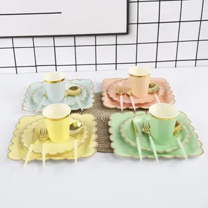 Disposable Thickened Hot Stamping Paper Tableware Set with Wavy Edges Perfect for Birthday Parties Afternoon Tea and Dessert Table Decorations