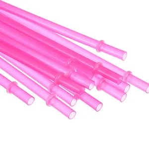 Roze herbruikbare plastic drinkrietjes detailweergave, verlengde PP rietjes met handige ring.