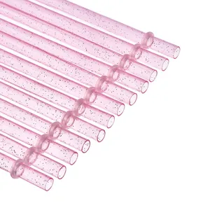 reusable pink glitter hard plastic drinking straw with secure fixed ring design