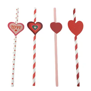 Valentine's Day decorative paper straws with lovely heart patterns, perfect for party drinks.