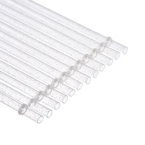 Pajitas de plastico duro grueso reutilizables con purpurina y anillo para vasos