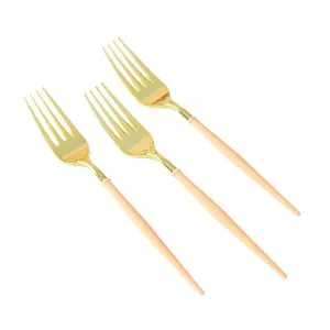 Gold-plated stainless steel forks with elegant pink handles, perfect for party dining