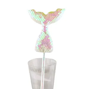 Sequin rainbow mermaid tail paper straw cake topper party decoration supplies wholesale