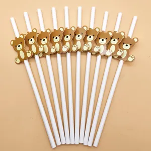Schattige cartoon beer papieren rietjes set voor verjaardag feest taart dessert decoratie.