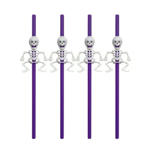 Halloween party decoration plastic straws skeleton ghost set 4 pieces glowing theme spooky drinkware