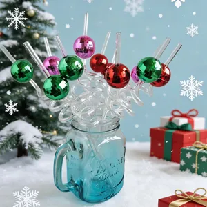 Colorful disco ball drinking straws with spiral design, perfect for party and festive decoration.