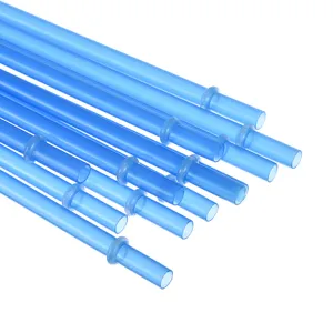 Gedetailleerd overzicht van blauw plastic rietje, duurzaam PP hard rietje met ring.