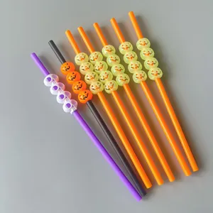Set di cannucce di plastica decorative di Halloween con perline di zucca e teschio per feste