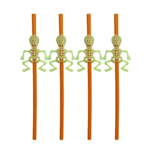 Halloween party decoration creative plastic straws fluorescent skeleton ghost 4pcs pack