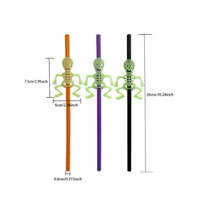 Halloween glowing skeleton drinking straws set, creative party plastic decorative item.