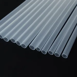 Transparent plastic tube detail view, hollow round design, reusable straw structure.