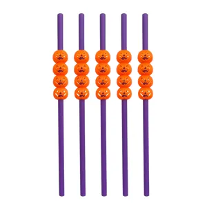 Cannucce di plastica di Halloween con perline di zucca arancione per feste paurose 5 pz