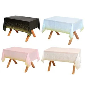 Nappe en Plastique Jetable Imperméable Pois Dorés Housse de Table Rectangulaire pour Décoration de Fête d'Anniversaire