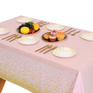 Nappe jetable à pois dorés et rose fournitures de fête vaisselle anniversaire mariage