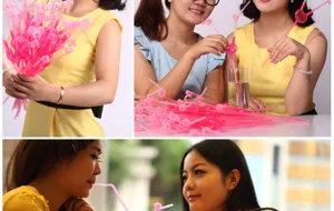 Pink heart plastic drinking straws for Valentine party DIY creative beverage tube setup