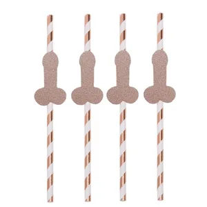 Pajitas de papel despedida de soltera purpurina oro rosa diseño novedad 4 uds.