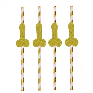 Pajitas de papel doradas con purpurina para despedida de soltera, pajitas decorativas de rayas