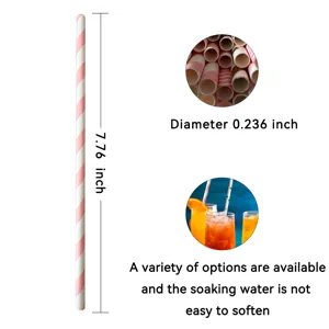 Pink striped paper straw biodegradable disposable 6x197mm for party and drink supplies