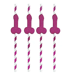 Pajitas de papel para despedida de soltera, pajitas novedosas con purpurina rosa.