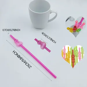 Reusable pink plastic drinking straws with cute 3D animal design, perfect for party and home use.