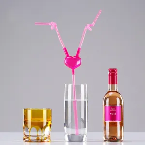 Valentine's Day Heart Shaped Creative Plastic Drinking Straw DIY Couple Art Straw Reusable Beverage Straw Party Supplies