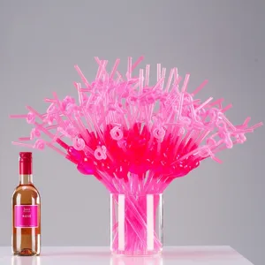 Valentine heart plastic drinking straws creative DIY party drink accessories colourful straws