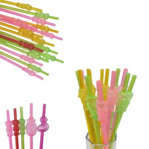 Reusable colorful plastic drinking straws with cute animal and fruit shapes for party decoration