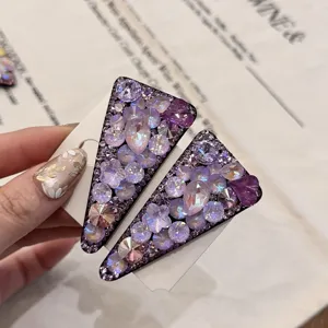 Kristall Dreieck Haarspange Strass Glitzer Seitenhaarclip violett funkelnder Haarschmuck
