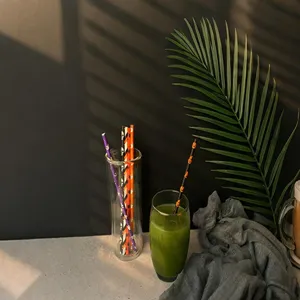 Halloween paper straws set, decorative skull pumpkin drinking straws for party supplies detail.