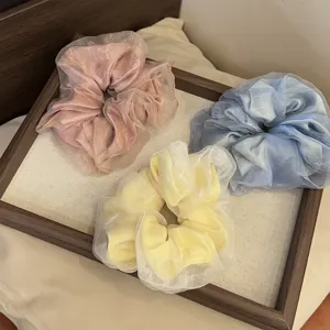 Koreaanse stijl dubbellaagse mesh haarelastiekjes set, zachte pastelkleuren voor dagelijkse styling.