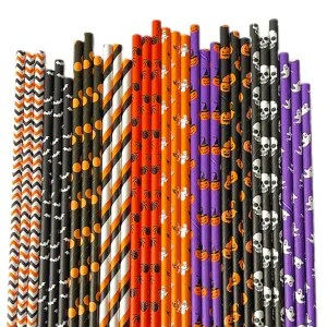 Halloween disposable paper straws set, colorful decorative drinking straws for party supply