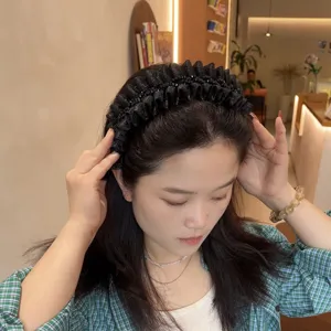 Black crystal ruffled headband sweet high crown hair hoop fashion women hair accessories