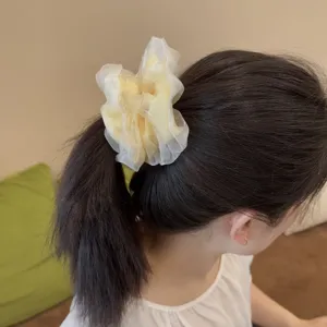 Koreaanse stijl dubbellaagse mesh haarscrunchie zoete effen kleur haartouw zomer nieuw