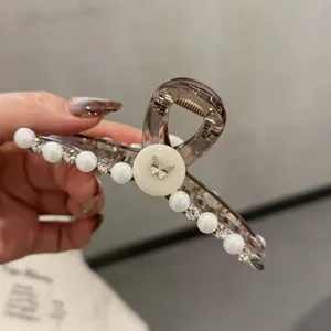 Elegante Perlen Strass Harz Haarklammer für Damen Französischer Stil große Haarspange Zubehör