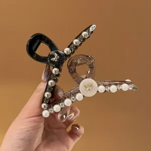 Französisch Elegante Harz Haarkralle Klammer Mit Künstlicher Perle Strass Schmetterling Design Große Haarklammer Für Frauen Hochsteckfrisur