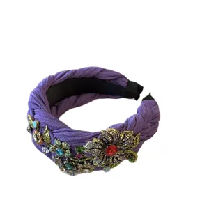 cerchietto treccia viola barocco vintage strass largo fascia capelli floreale elegante chic