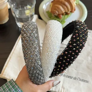 Luxe Kralen Spons Vulling Brede Haarband Voor Dames Elegante Hoge Top Kunstkristal Haarband Mode Haaraccessoires