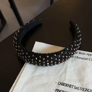 Zwarte, met kraaltjes gevoerde haarband voor vrouwen, stijlvolle kristallen strass haaraccessoires