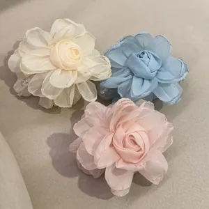 Pince à Cheveux Crabe Française Douce en Maille Fleur Elégante Grande Floral Shark Jaw Barrette Elégante Coiffe Accessoires Pour Femmes Filles