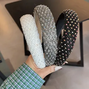 Brede kralen en strass haarband set voor vrouwen, luxe sprankelende haaraccessoires