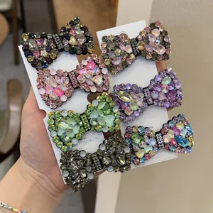 Luxe Legering Strass Strik Haarclip Elegant Instagram Stijl Zijspeld Schitterende Kristallen Hoofddeksels Voor Dames Dagelijks Feest